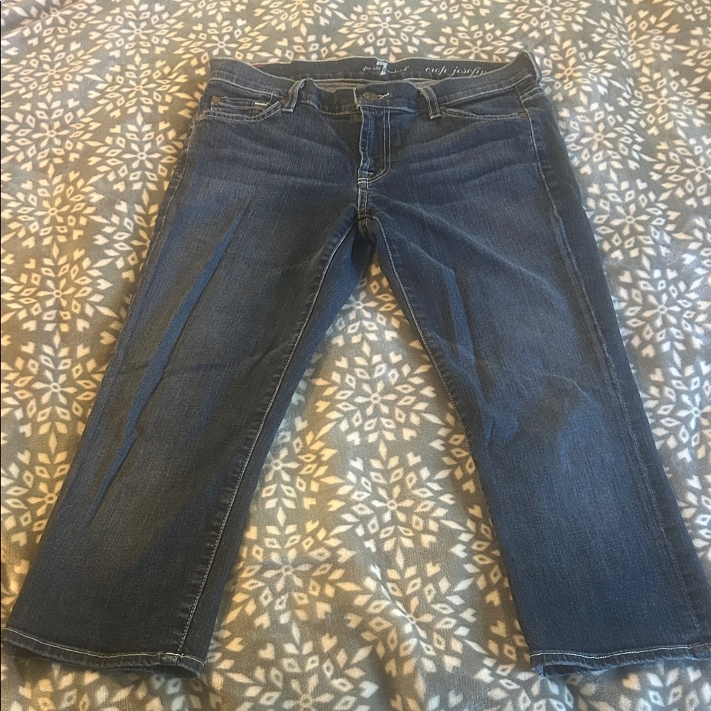 7 For All Mankind Dark Blue Crop Josefina Skinny Boyfriend Jeans